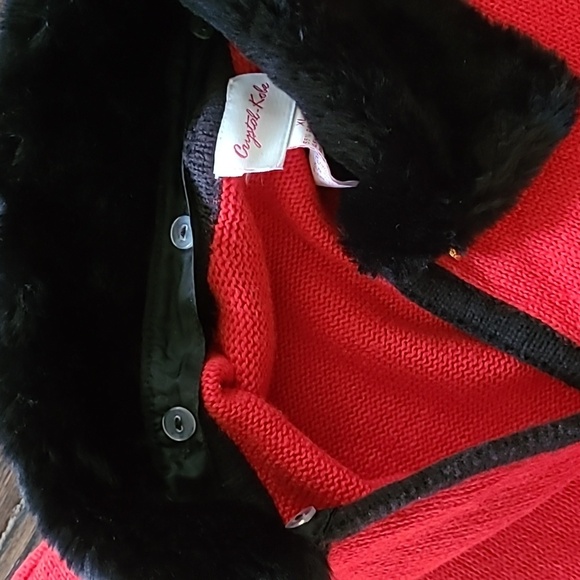 Vtg Crystal-Kobe Red Cardigan Button-up Sweater Black Scottish Terriers Wmns XL - Picture 7 of 13